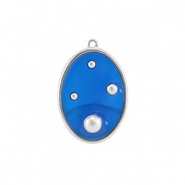 Pendenti in resina ovale con perline argento-blu-bianco