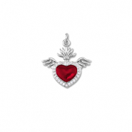 Metallo TQ in ottone ciondolo cuore con ala argento-rosso