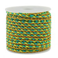 Cordoncino intrecciato alla moda 3mm turchese-verde-oro