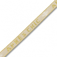 Nastro con testo "Apr&egrave;s chic" beige sabbia-oro-bianco