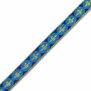 Nastro con testo tonda con croce blu-oro