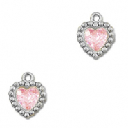 Ciondoli in acciaio inossidabile zircone cuore argento-rosa chiaro