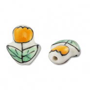 Perline di vetro dipinte a mano tulipano bianco-arancione-verde