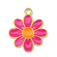 Ciondoli di metallo DQ fiore fucsia-arancione-oro (privo di nichel)