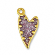 Ciondoli di metallo DQ cuore glitterato lilla-oro (privo di nichel)