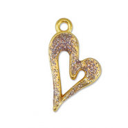 Ciondoli di metallo DQ cuore glitterato lilla-oro (privo di nichel)