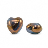 Perline di ceramica greca DQ cuore blu-bronzo