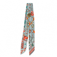 Bandana foulard con cuore/cinture in pelle grigio-verde ottanio-rosso chiaro