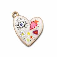 Ciondoli di metallo con smalto cuore bianco-multicolore-oro