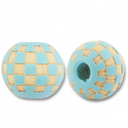 Perline di legno tonde 10mm con motivo blu chiaro-naturale