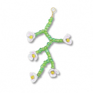 Pendenti con perline di vetro fiore verde trasparente-bianco AB effetto perlato-giallo