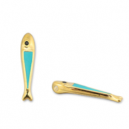Ciondoli di metallo DQ pesce blu turchese-oro (privo di nichel)