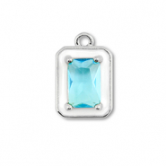 Metallo TQ in ottone ciondolo rettangolo argento-bianco-blu chiaro
