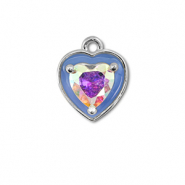 Metallo TQ in ottone ciondolo cuore argento-blu-rivestimento AB
