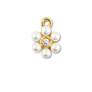 Metallo TQ in ottone ciondolo fiore con perline oro-bianco