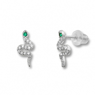 Metallo TQ in ottone orecchini serpente argento-verde