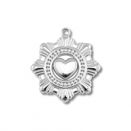 Ciondoli in acciaio inossidabile fiore con cuore argento