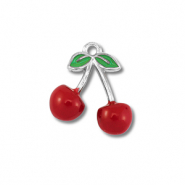 Ciondoli in acciaio inossidabile ciliegie argento-rosso-verde