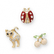 Pins ciliegie / gatto / coccinella oro-verde-rosso-nero
