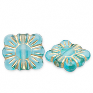 Perline in acrilico rettangolo con fiore blu ottanio-oro
