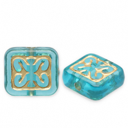 Perline in acrilico rettangolo blu ottanio-oro