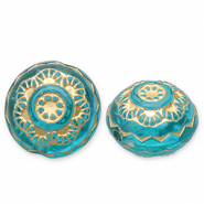 Perline in acrilico tonda con fiore blu ottanio-oro