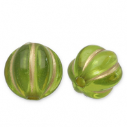 Perline in acrilico 8mm tonda con linee verde oliva-oro
