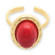 Anelli in acciaio inossidabile con imitazione di pietra naturale oro-rosso