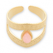 Anelli in acciaio inossidabile con pietra naturale oro-rosa chiaro