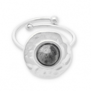 Anelli in acciaio inossidabile con pietra naturale argento-grigio scuro