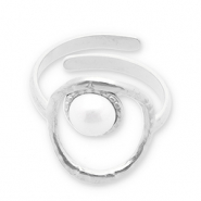 Anelli in acciaio inossidabile perle argento-bianco