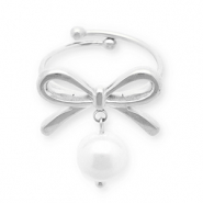 Anelli in acciaio inossidabile fiocco con perle argento-bianco