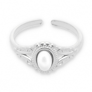 Anelli in acciaio inossidabile perle argento-bianco