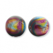 Perline in resina con glitterato 14mm viola-blu-oro