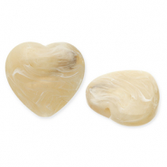 Perline in acrilico cuore beige marrone-bianco