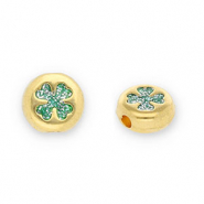 Perline di metallo DQ tonda con quadrifoglio oro-glitterato turchese (privo di nichel)