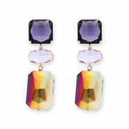 Orecchini di Crystal Glass quadrato-ovale-rettangolo viola scuro-lavanda-beige sabbia fumoso rivestimento AB