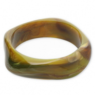 Bracciali bangle in resina verde oliva-marrone-bianco