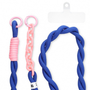 Cordini per cellulare trendy incl. toppa di fisaggio blu scuro-rosa