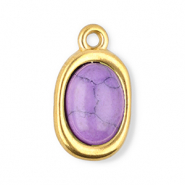 Ciondoli in acciaio inossidabile ovale con pietra naturale howlite oro-viola