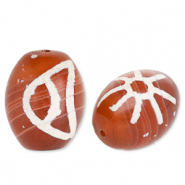 Perline di pietra naturale Calcedonio  chicco di riso rosso magono-bianco