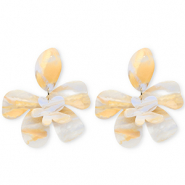 Orecchini resina alla moda fiore bianco avorio-blu carolina chiaro-arancione chiaro