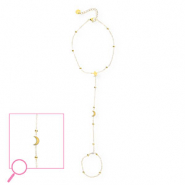 Bracciale baciamano in acciaio inossidabile luna e stella oro-cristallo
