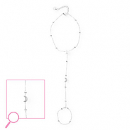 Bracciale baciamano in acciaio inossidabile luna e stella argento-cristallo