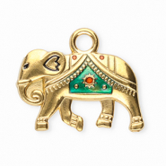 Ciondoli in acciaio inossidabile elefante oro-verde turchese