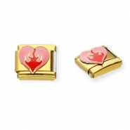 Link-tessera per bracciale italiano con ciondoli in acciaio inossidabile cuore oro-rosa-rosso