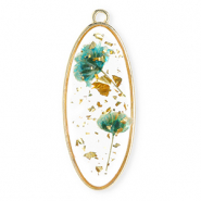 Ciondoli con fiore secchi ovali allungate oro-verde eden