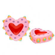 Perline di vetro a mano cuore rosa chiaro-rosso-multicolore