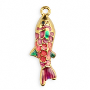 Ciondoli in acciaio inossidabile smalto pesce oro-viola-rosa-verde