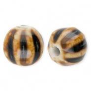 Perline di ceramica 11mm con strisce marrone scuro-marrone chiaro